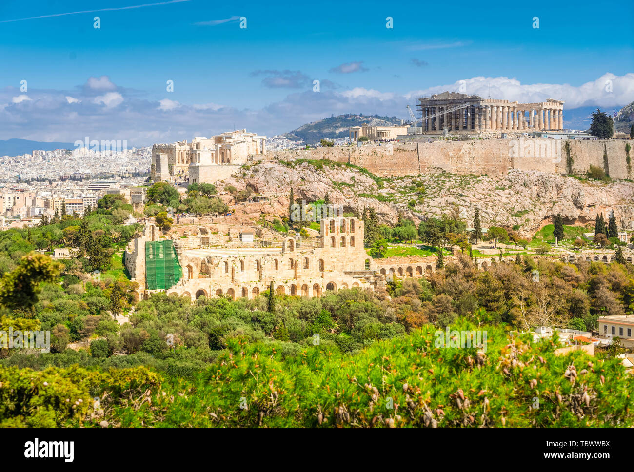 Berühmte Skyline von Athen mit Akropolis Hügel mit pathenon Tempel, Athen Griechenland, getönt Stockfoto