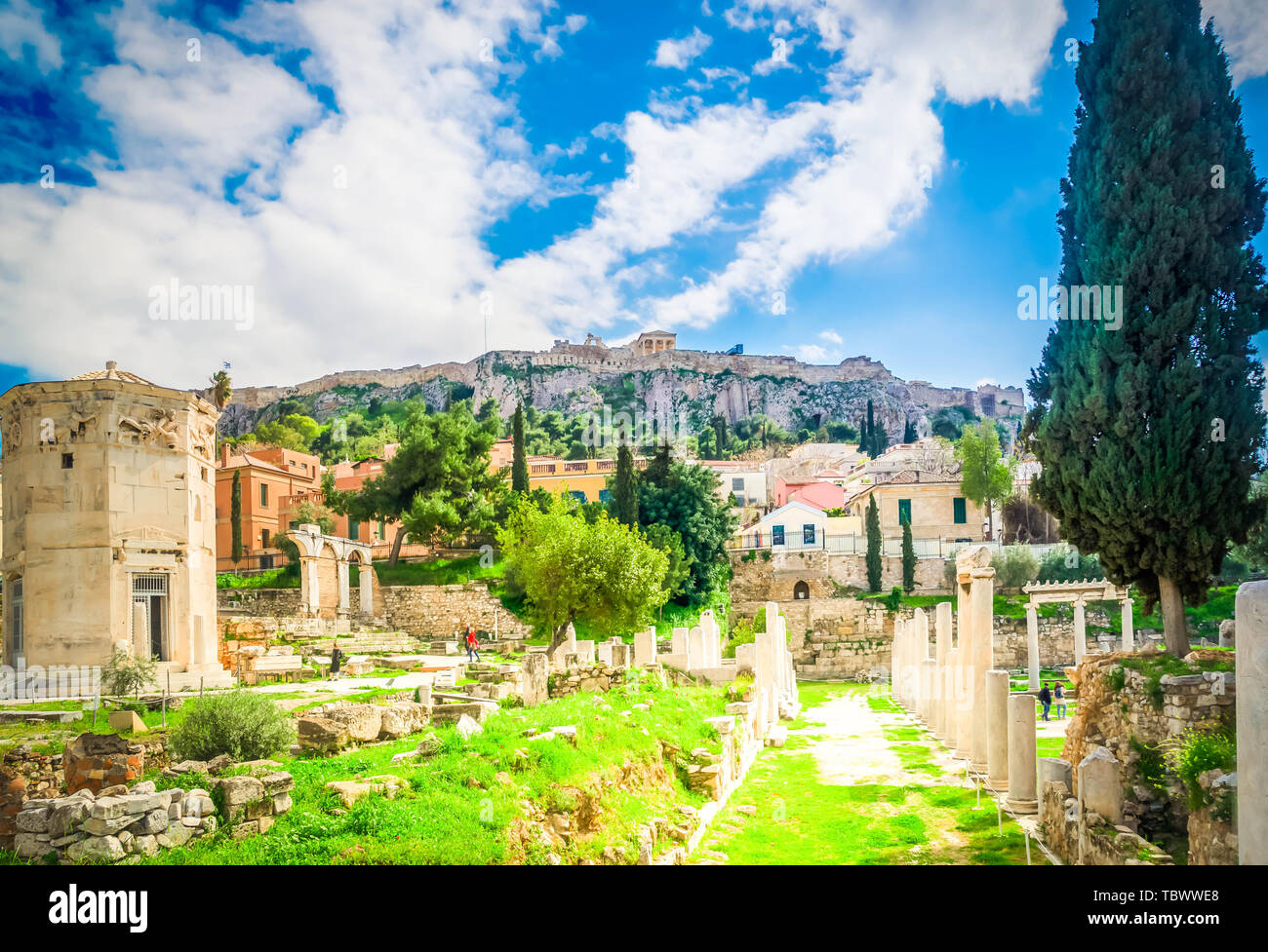 Die antike Agora des klassischen Athen und die Akropolis, Athen Griechenland, getönt Stockfoto