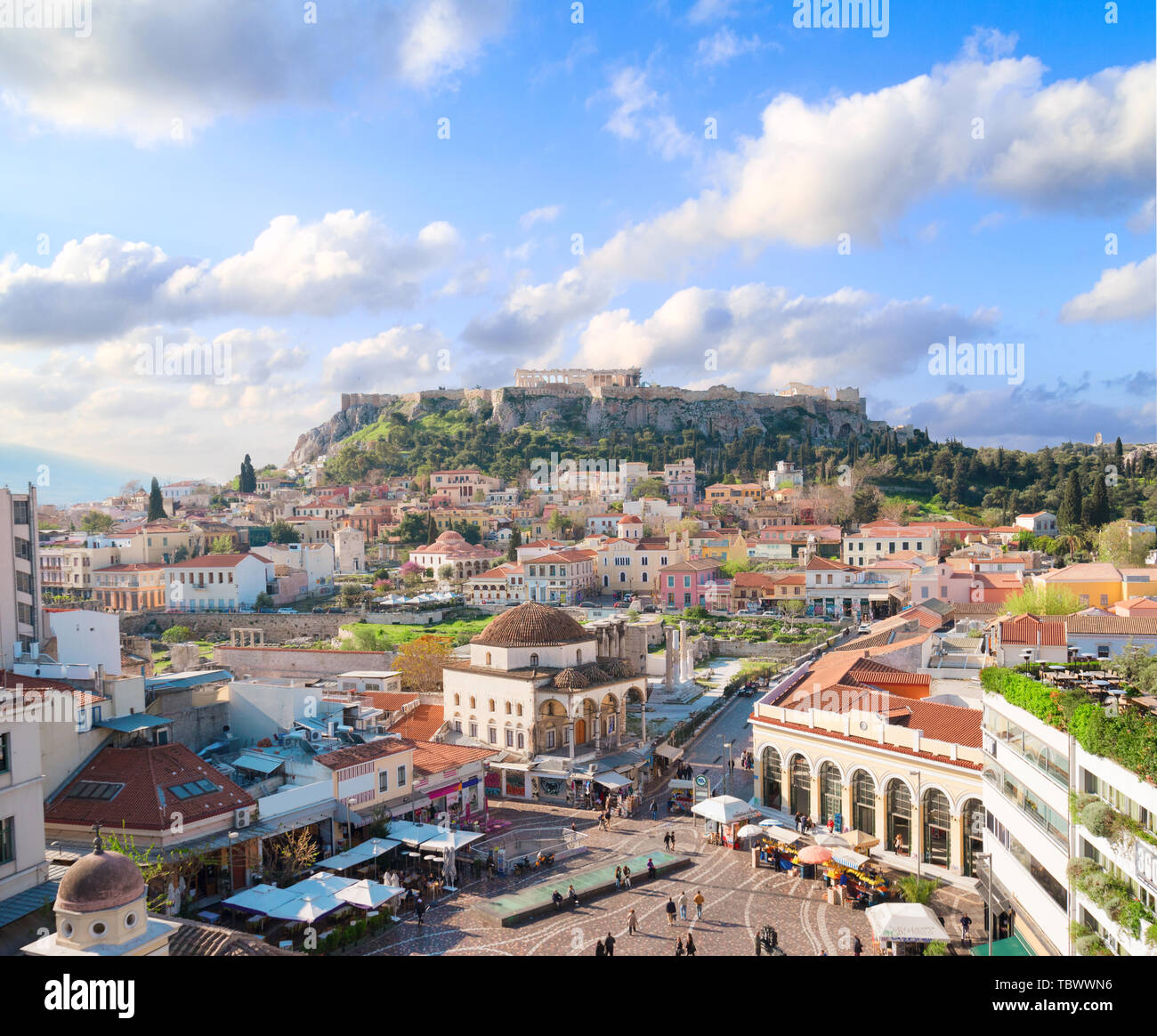 Skyline von Athenth mit Moanstiraki Square und Akropolis am Sommer, Athen Griechenland Stockfoto