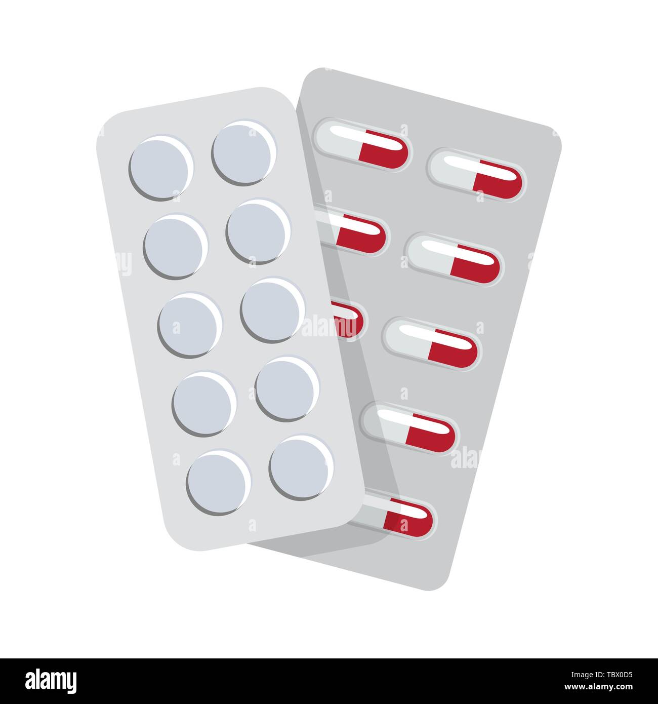 Medikamente, Blasen mit Pillen, Antidepressivum, Abhängigkeit, Vector Illustration. Stock Vektor