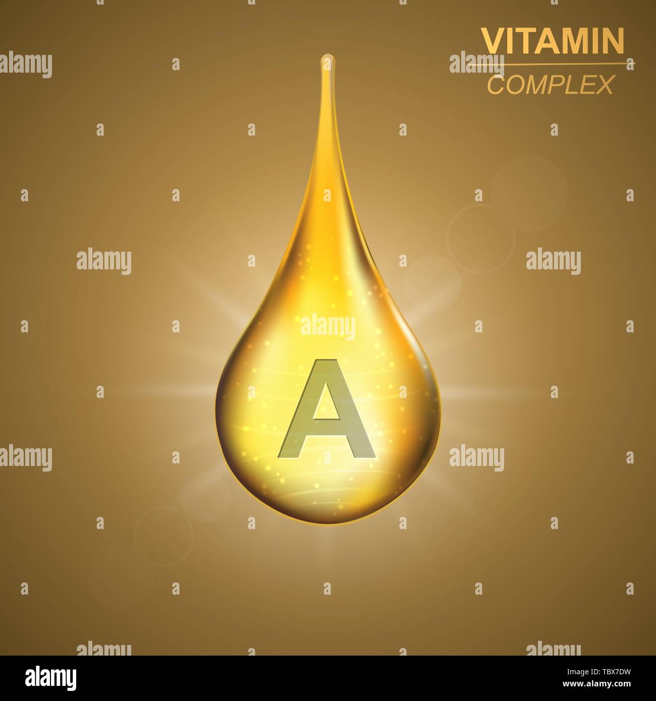 Vitamin A gold glänzenden drop Symbol. Retinol Vitamin Komplex Hintergrund Stock Vektor