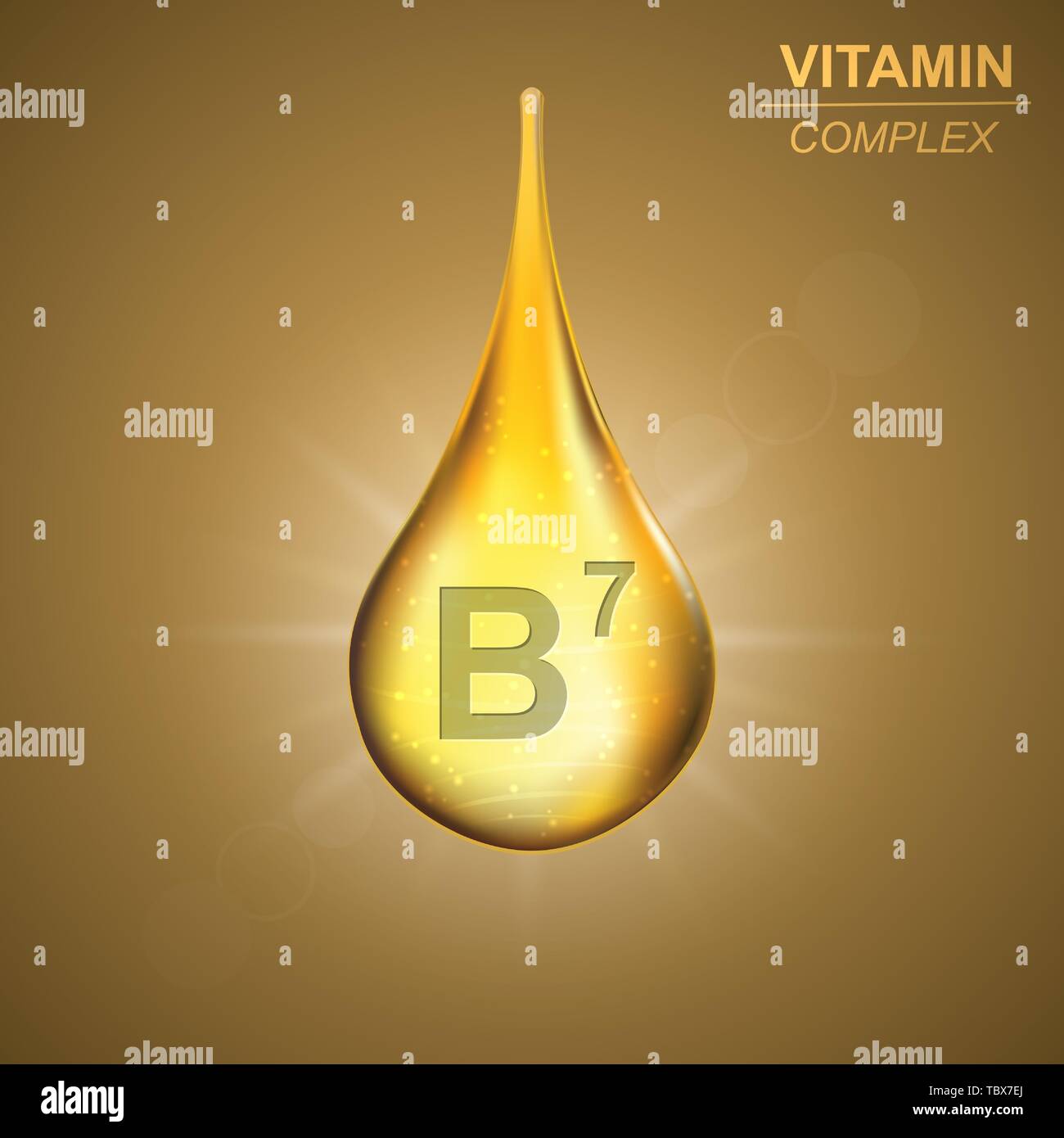 Vitamin B7 gold glänzenden drop Symbol. Biotin Vitamin Komplex Hintergrund Stock Vektor