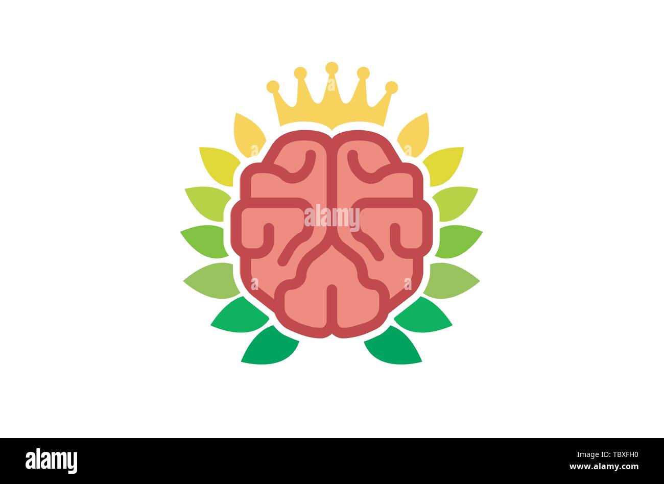Creative Brain Crown King Leaves Logo Vektor Symbol Design Illustration Stock Vektor
