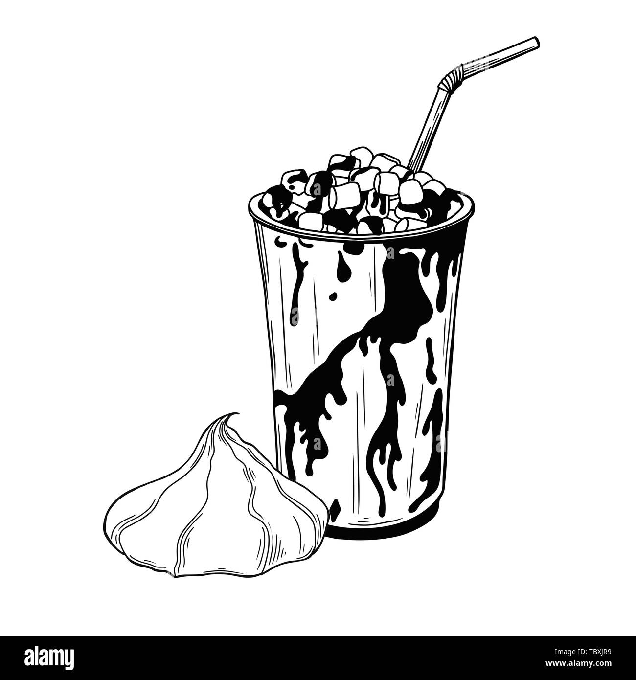 Heiße Schokolade oder Kakao trinken in eine Tasse und zefir. Dessert isoliert auf weißem Hintergrund. Vektor Stock Vektor