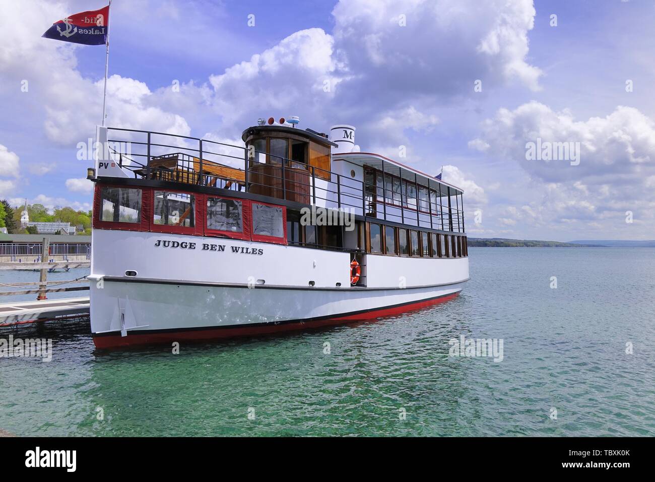 Kreuzfahrtschiff Richter Ben Wiles angedockt an Clift Park, Skaneateles, New York Stockfoto