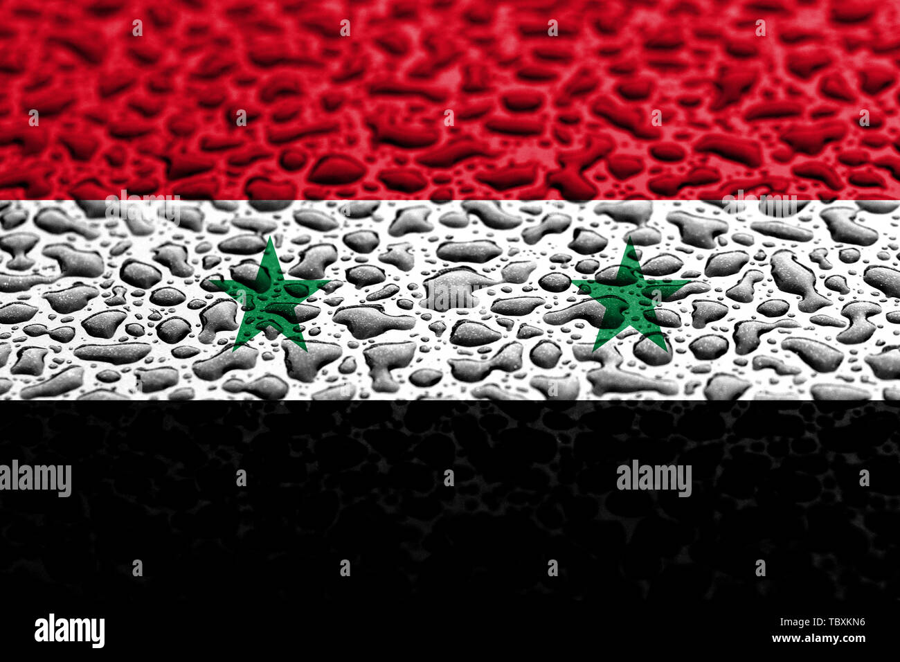 Nationalflagge von Syrien aus Wassertropfen. Hintergrund Prognose Konzept. Stockfoto