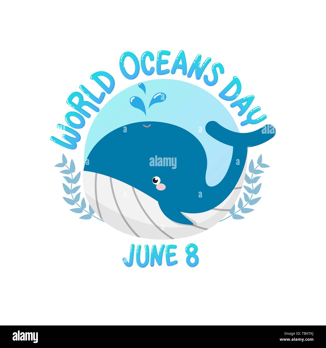 Der Vektor der Logo für World Ocean day mit Wal Spritzwasser im Kreis. World Ocean Day am 8. Juni für die Feier engagierten schützen, und conserv Stock Vektor