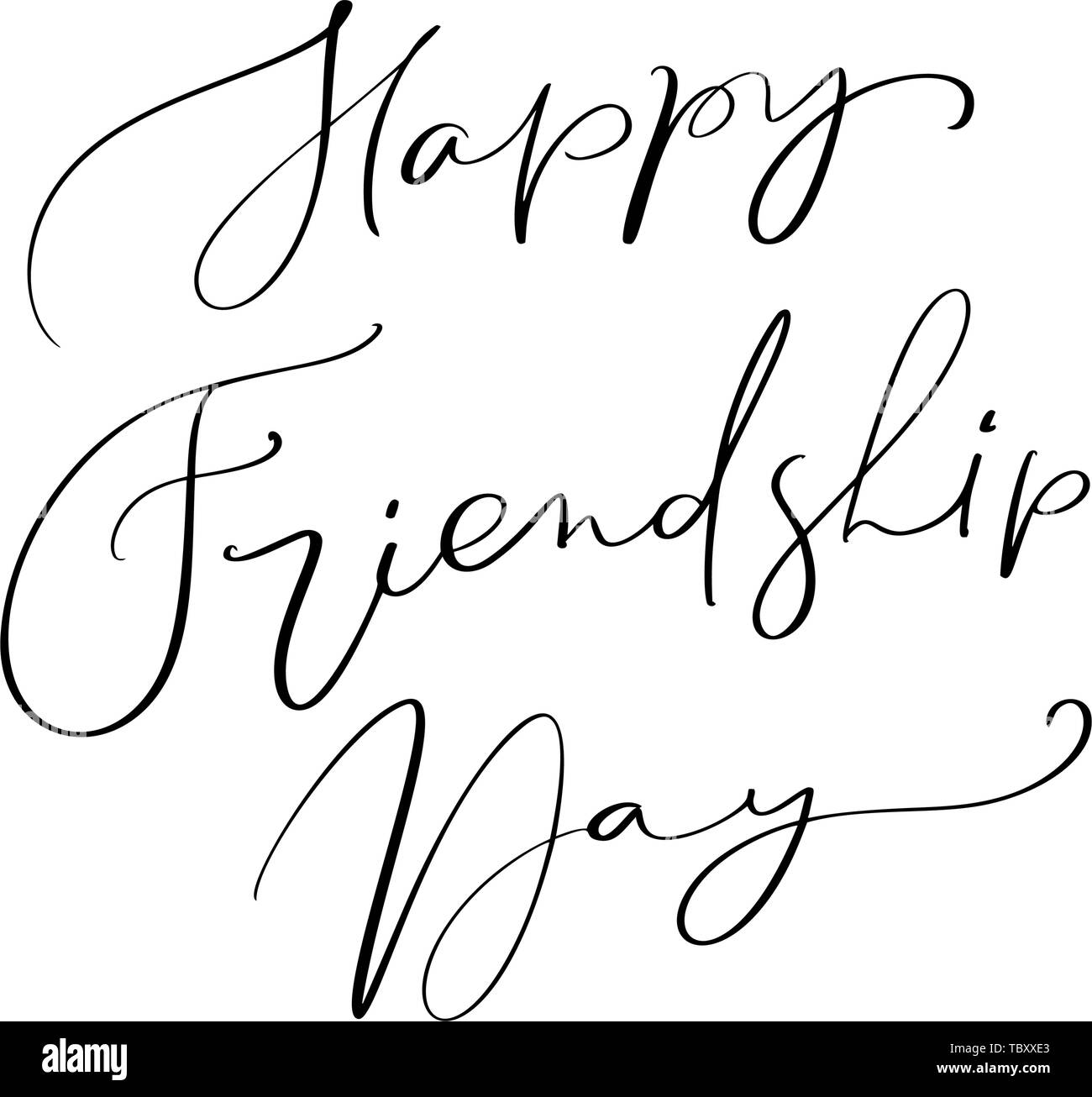 Vektor Text Happy Friendship Day. Illustration von Schriftzügen über Freunde. Moderne Kalligraphie handgezeichnete Phrase für Grußkarte Stock Vektor