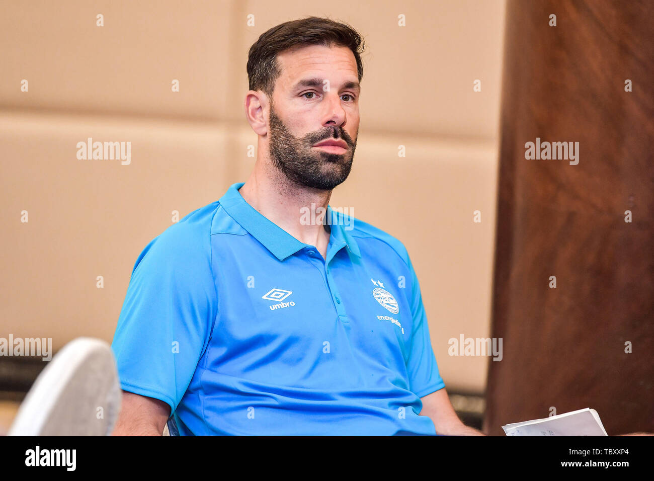 Head Coach Ruud Van Nistelrooy von PSV Eindhoven U19 besucht eine Pressekonferenz für Sinobo Guoan chinesische Cup 2019 in Peking, China, 3. Juni 2019. Stockfoto