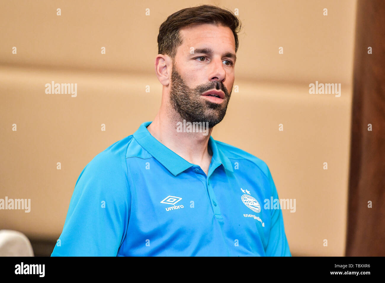 Head Coach Ruud Van Nistelrooy von PSV Eindhoven U19 besucht eine Pressekonferenz für Sinobo Guoan chinesische Cup 2019 in Peking, China, 3. Juni 2019. Stockfoto