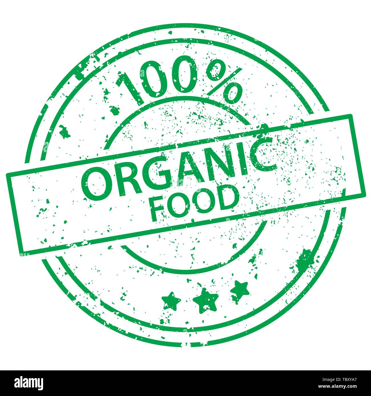 Grüne runde Stempel mit den Worten 100% biologische Lebensmittel auf weißem Hintergrund Stock Vektor