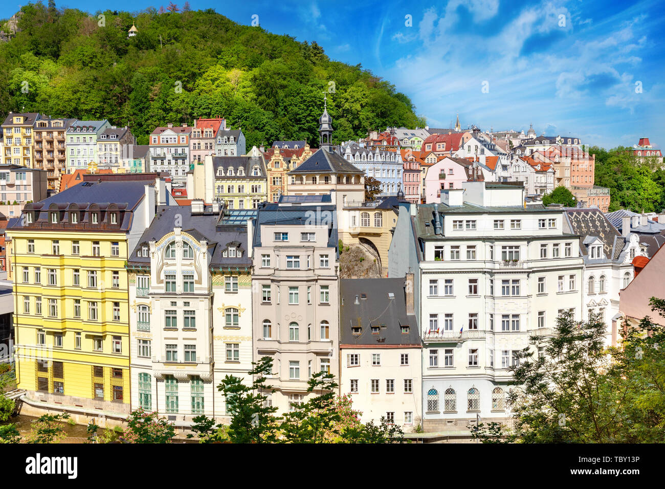 Die schöne Architektur der Stadt Karlovy Vary in der Tschechischen Republik Stockfoto