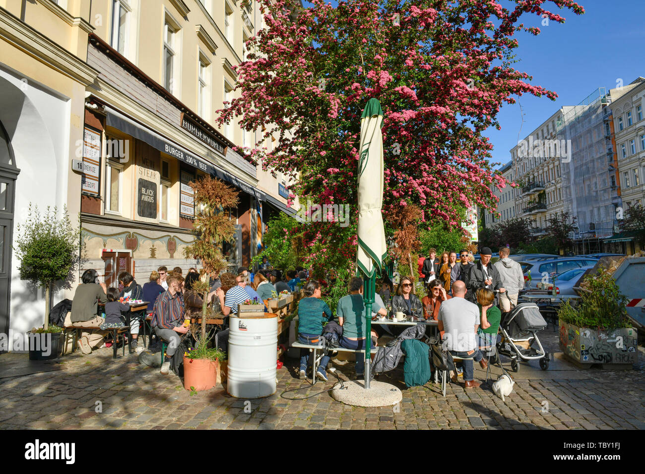 Restaurant, Gastronomie, Tourismus, Oderberger Straße, Prenzlauer Berg, Pankow, Berlin, Deutschland, Außengastronomie, Touristen, Oderberger Stockfoto