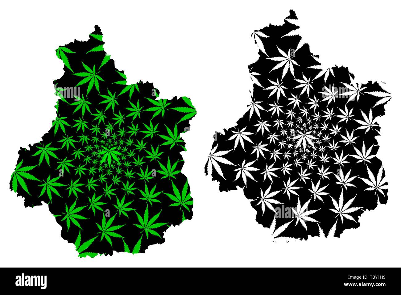 Center-Val de Loire (Frankreich, administrative Region) Karte cannabis Blatt grün und schwarz, Center-Val de Loire Karte aus Marihuana (marihuan ausgelegt ist Stock Vektor