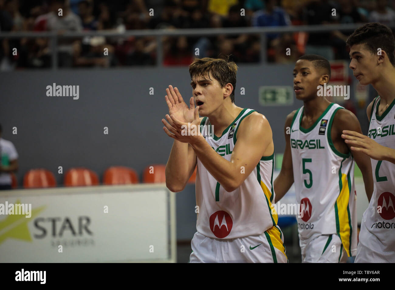 BELÉM, PA - 03.06.2019: Brasilien VS PUERTO RICO BASKETBALL SUB 16 - Brasilien und Puerto Rico Basketball konkurrieren für die Amerika &#39;s Tasse Basketeball Sub 16 in Belém am Montag (03.). (Foto: Filipe Bispo/Fotoarena) Stockfoto