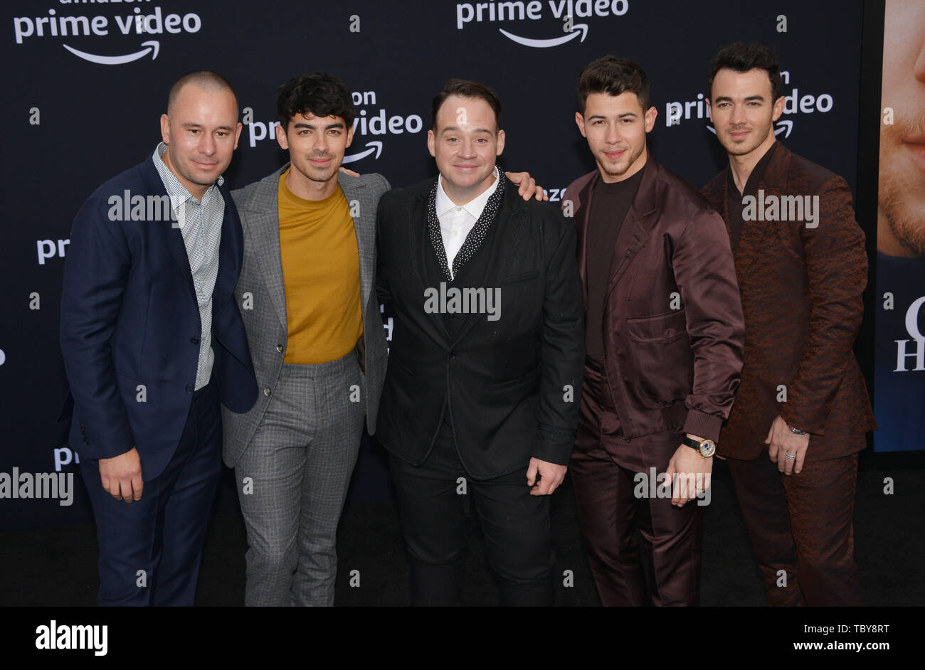 Los Angeles, USA. 04 Juni, 2019. John Taylor, Kevin Jonas, Joe Jonas, Nick Jonas, Phil Mcintyre 123 kommt bei der Premiere von Amazon Prime Video Jagd nach Glück im Regency Bruin Theater am Juni 03, 2019 in Los Angeles, Kalifornien. Credit: Tsuni/USA/Alamy leben Nachrichten Stockfoto