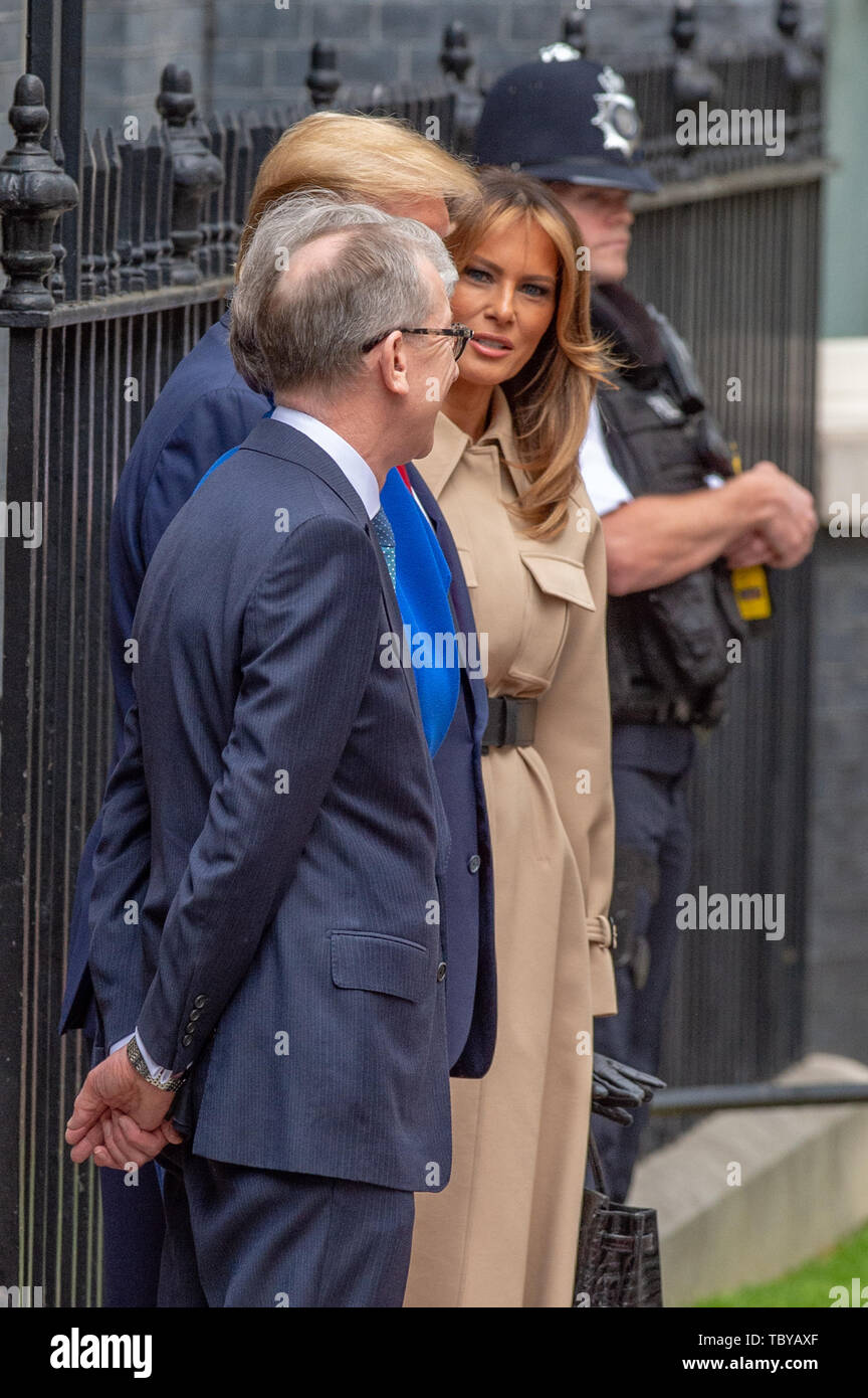 London, Vereinigtes Königreich. 4. Juni, 2019. Der britische Premierminister Theresa May begrüßt uns Präsident Donald Trump in der Downing Street in London. Credit: Peter Manning/Alamy leben Nachrichten Stockfoto