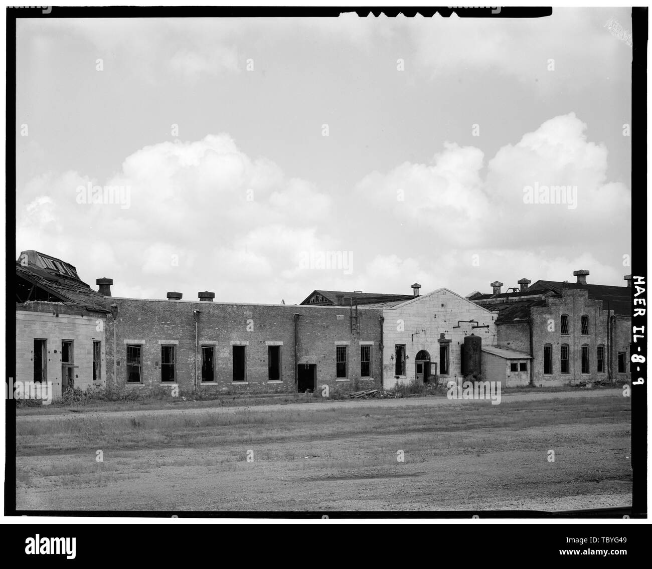 Maschine Geschäfte C und A, Osten Erhöhungen Chicago, Burlington und Quincy Railroad, Roundhouse und Geschäfte, Broadway und Spring Street, Aurora, Kane County, IL Stockfoto
