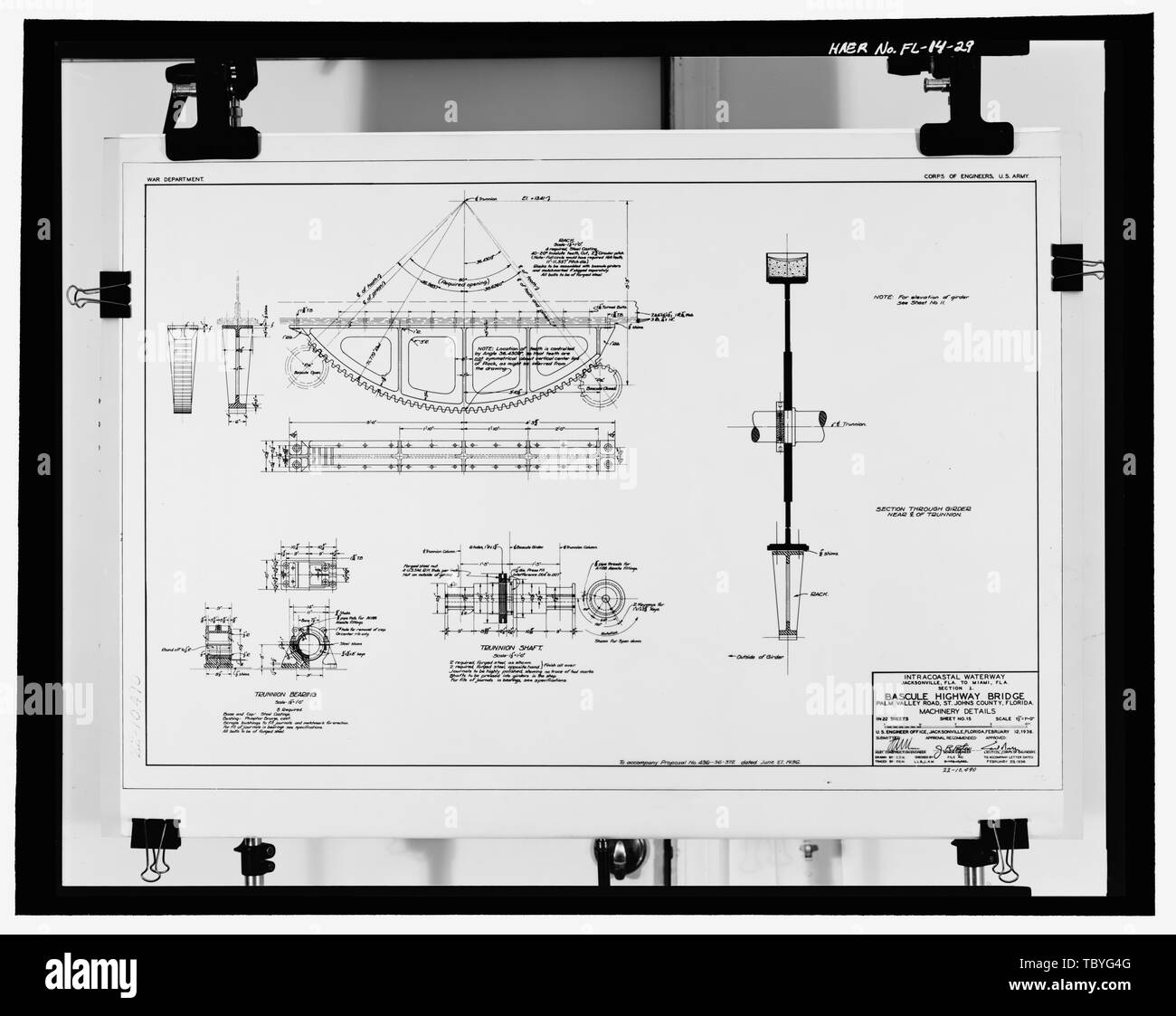 Maschinen details, Blatt Nr. 15. Das Palm Valley Bridge, County Road 210 spanning Intracoastal Waterway, Ponte Vedra Beach, St. Johns County, FL Stockfoto