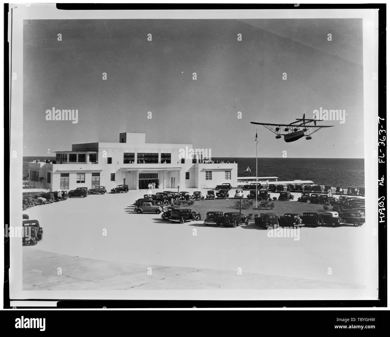 Main Elevation, C. 1934 Pan American Airways System Terminal Gebäude, 3500 Pan American Drive, Miami, MiamiDade County, FL Stockfoto