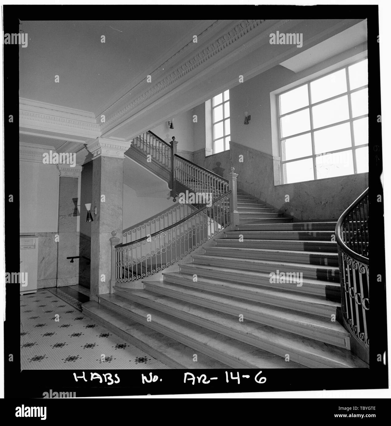 Haupttreppe, detail Little Rock City Hall, Broadway und Markham, Little Rock, Pulaski County, AR Stockfoto