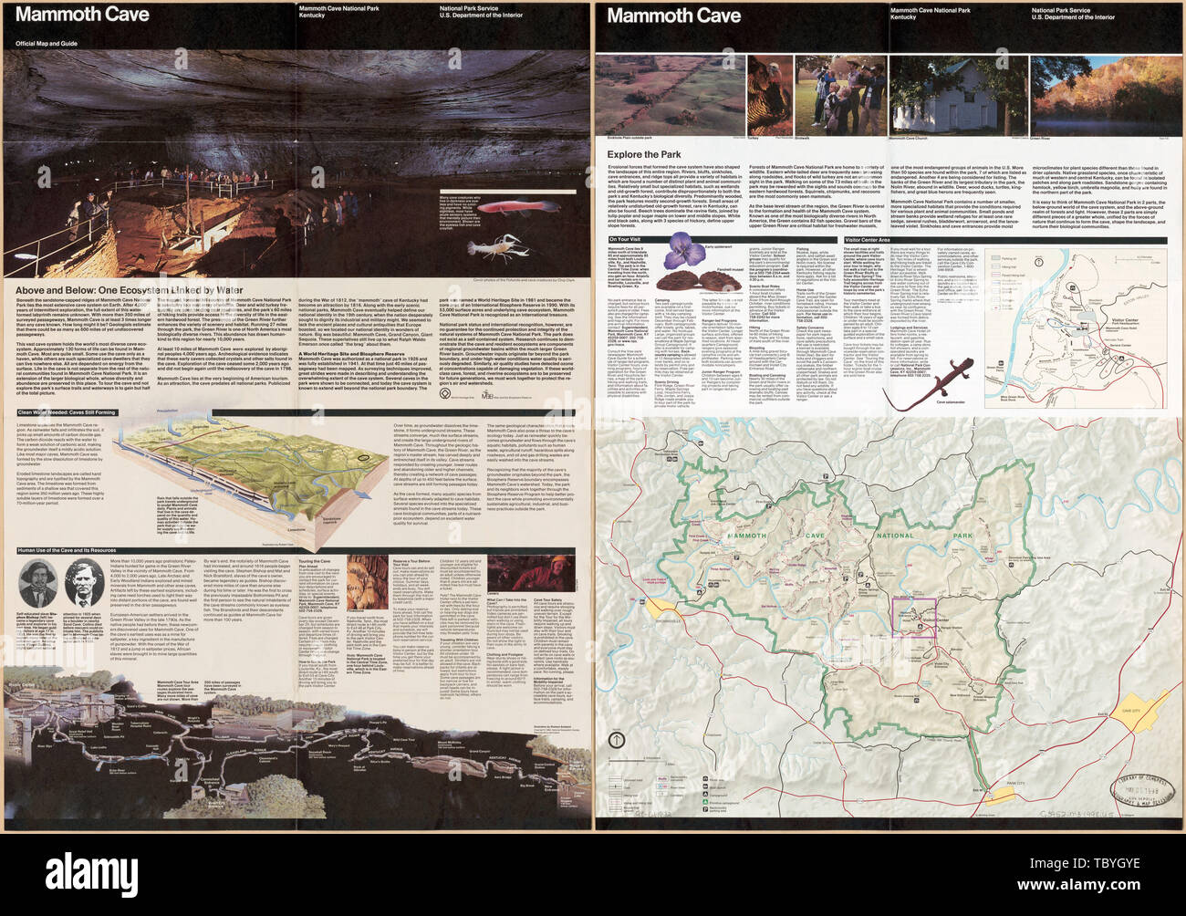 Englisch: * GPO: 1998432903/60196 Reprint 1998. Entlastung durch Schattierung dargestellt. Panel Titel. Enthält Text, Lageplan und col. ill. Text, Blockschaltbild, Querschnitt, und krank. (Einige col.) auf der Rückseite. Auch verfügbar in der Bibliothek des Kongresses Website als Rasterbild. Mammoth Cave National Park Kentucky Stockfoto