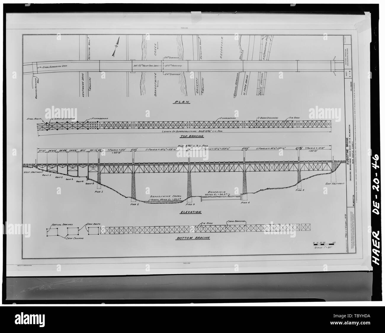 März 1979 Brücke Pläne für HAER Augustinus Brücke, Brandywine River, Augustinus Cutoff, Wilmington, New Castle County, DE Stockfoto