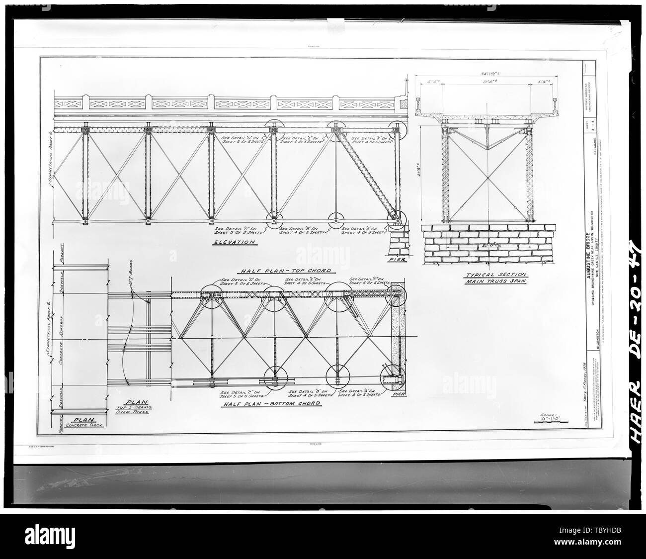 März 1979 Brücke Pläne für HAER. Augustinus Brücke, Brandywine River, Augustinus Cutoff, Wilmington, New Castle County, DE Stockfoto