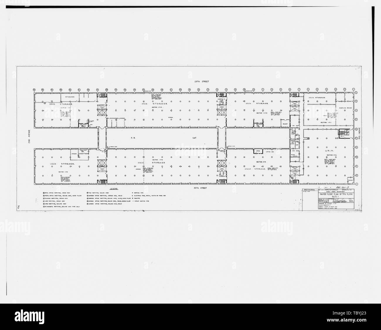 Master Plan der 7. Etage, Gebäude 1, U.S. Naval supply Aktivitäten, New York, Brooklyn, New York, öffentliche Arbeiten Abteilung, 2. März 1953. Zeichnung BKS 17. Maßstab 116 = 1. Flotte der US-Marine Supply Base, Lagerhaus Nr. 1, 830 Third Avenue, Brooklyn, Kings County, NY Stockfoto