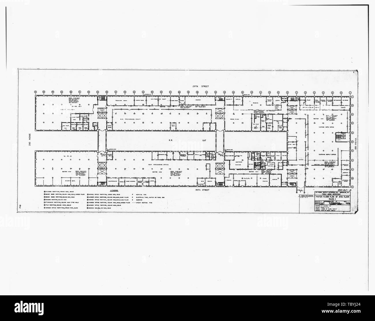 Master Plan der 9. Etage, Gebäude 1, U.S. Naval supply Aktivitäten, New York, Brooklyn, New York, öffentliche Arbeiten Abteilung, 2. März 1953. Zeichnung BKS 18. Maßstab 116 = 1. Flotte der US-Marine Supply Base, Lagerhaus Nr. 1, 830 Third Avenue, Brooklyn, Kings County, NY Stockfoto