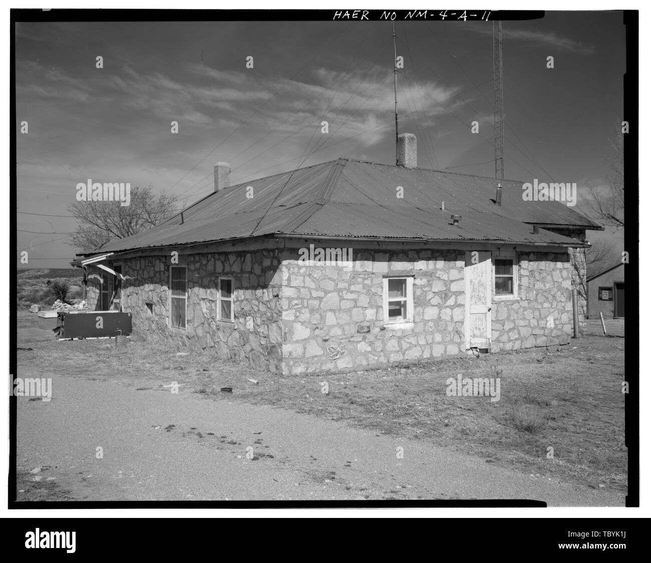 McMILLAN DAM'S GATE KEEPER HAUS. Blick nach Nordwesten Carlsbad Bewässerung-bezirk, McMillan Dam im Pecos River, 13 km nördlich von Karlsbad, Carlsbad, Eddy County, NM Stockfoto