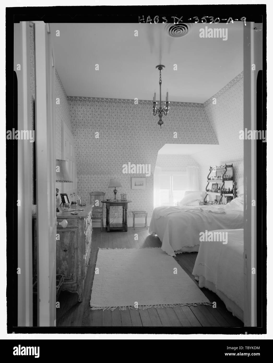 Mitte Schlafzimmer oben an der Treppe, nach Osten J eine Ranch Hauptquartier, Haupthaus, Paloduro, Armstrong County, TX Stockfoto