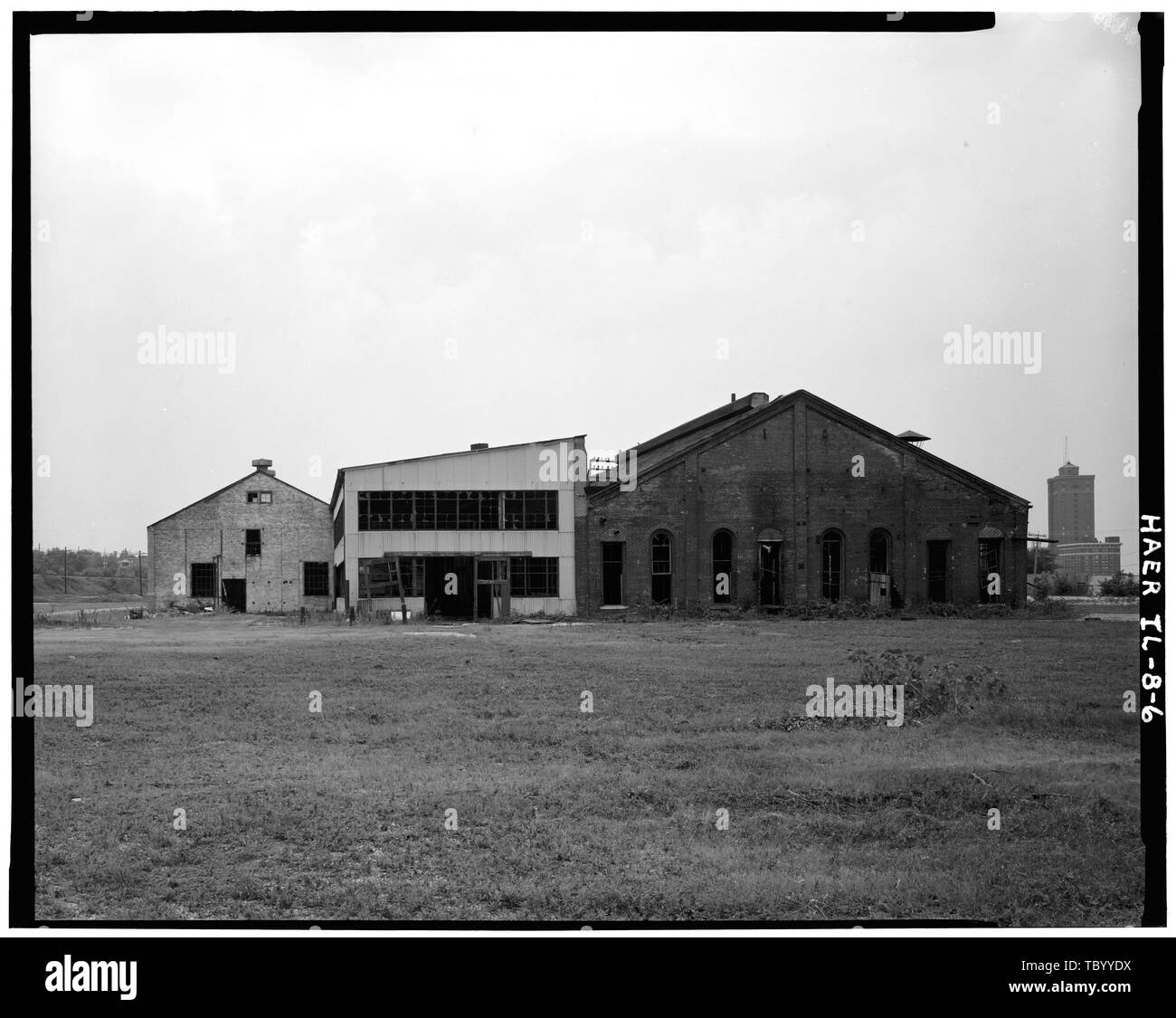 Norden Elevation, Werkzeug, Rad Bay, und Schmiede Chicago, Burlington und Quincy Railroad, Roundhouse und Geschäfte, Broadway und Spring Street, Aurora, Kane County, IL Stockfoto