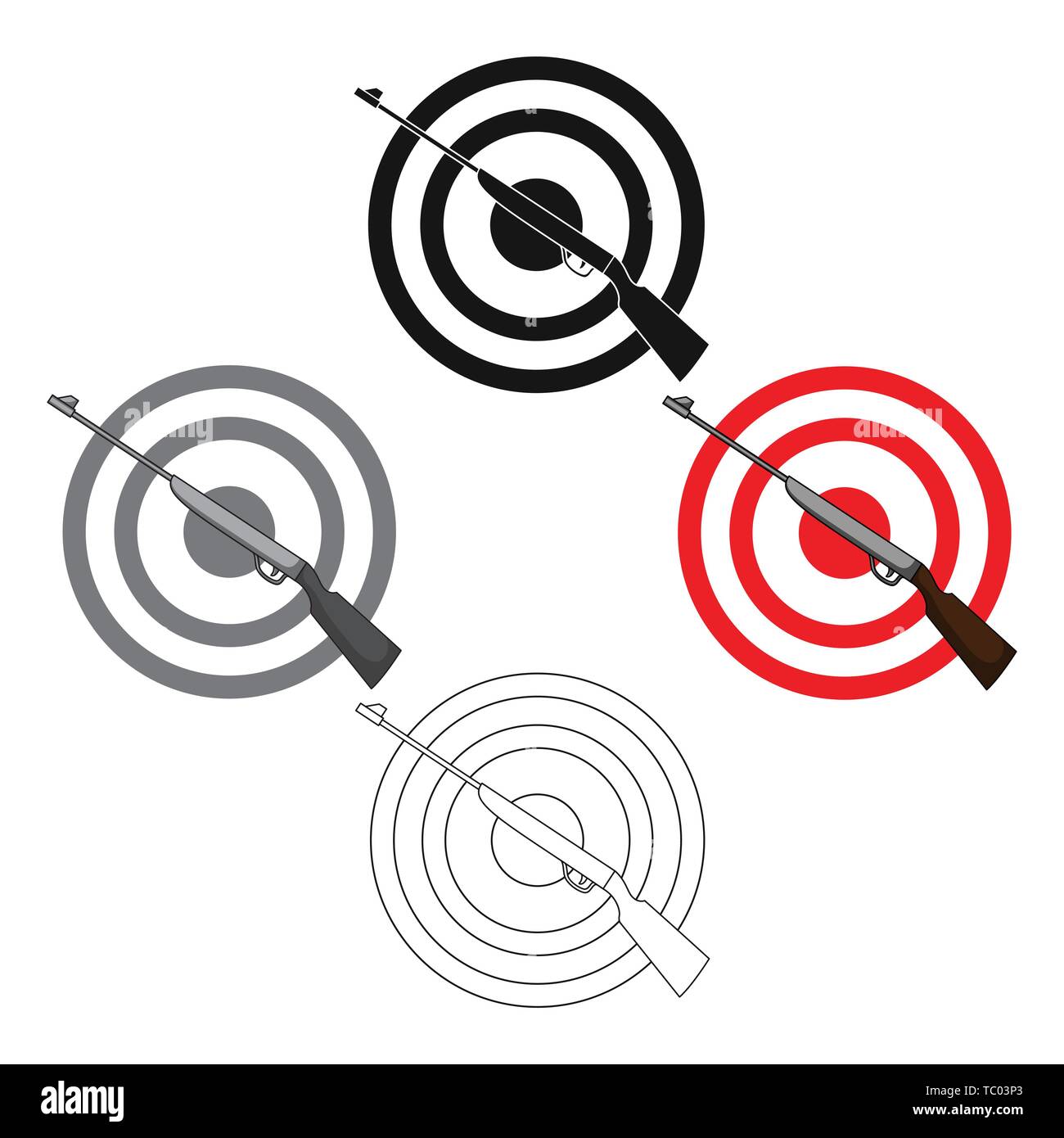 Waffe und Ziel. Schießstand in einem Vergnügungspark Vergnügungspark einzelnen Symbol im Cartoon, schwarze Art Vektor Symbol lieferbar web Abbildung. Stock Vektor