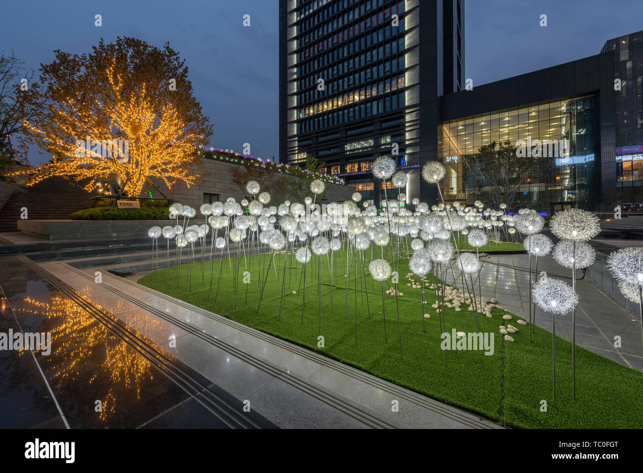 Henan Zhengzhou Kai Lin Centre National Development Bank China Reisen Bank Blues Moment Beleuchtung Landschaft Projekt Stockfoto