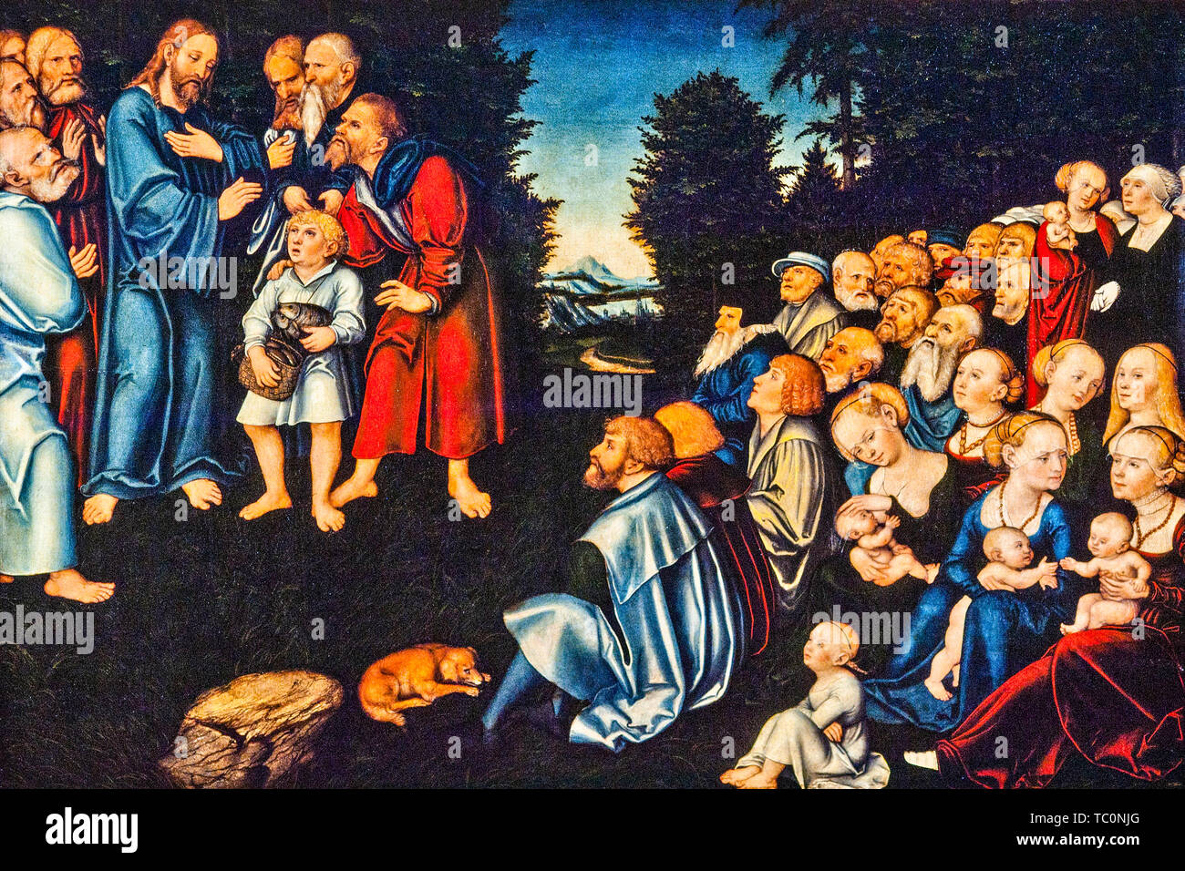 Lucas Cranach der Ältere, Die Wunder der fünf Brote und zwei Fische, 16. Jahrhundert, Malerei, 1500-1599 Stockfoto