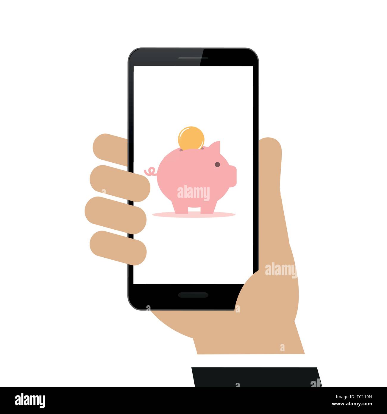 Hand hält mit sparschwein Shopping Konzept auf weißem Hintergrund Vektor-illustration EPS 10 isolierte Smartphone Stock Vektor