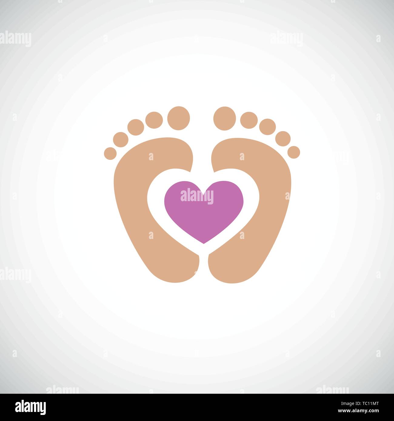 Baby Füße Stellfläche mit rosa Herzen vector illustraton Stock Vektor