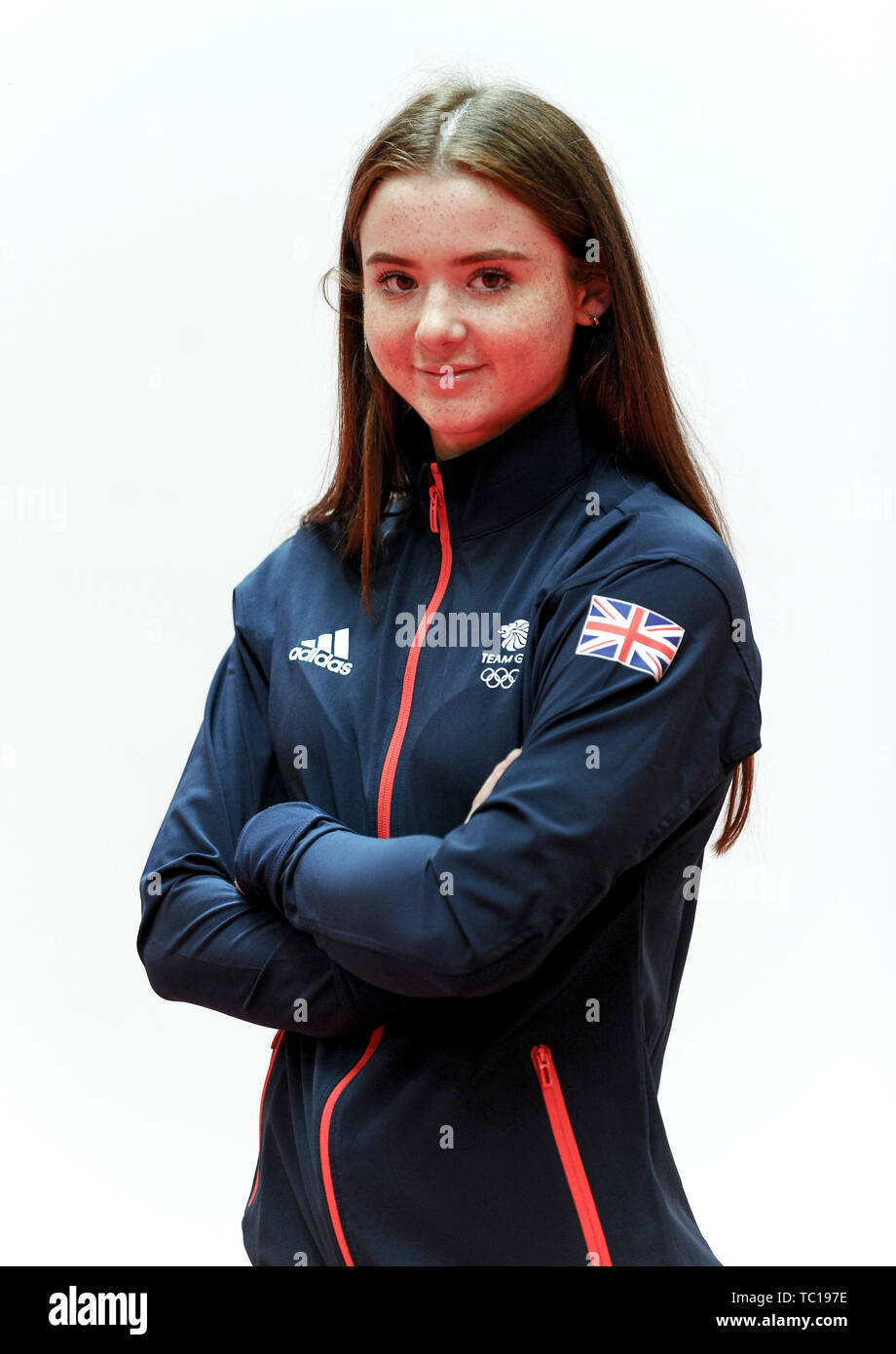 Sacha Muir während der KITTING out Session für die 2019 Minsk europäische Spiele am Birmingham NEC. Stockfoto