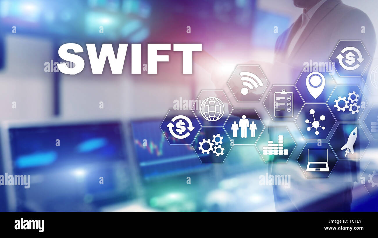 SWIFT. Gesellschaft für Worldwide Interbank Financial Telecommunications. Internationale Zahlungsmittel. Business Hintergrund Stockfoto