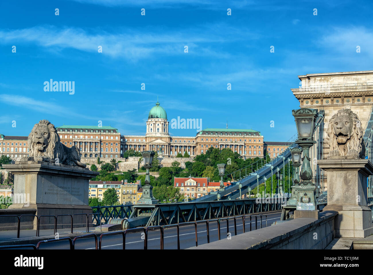 Széchenyi Kettenbrücke und Ungarische Nationalgalerie in Budapest, Ungarn Stockfoto