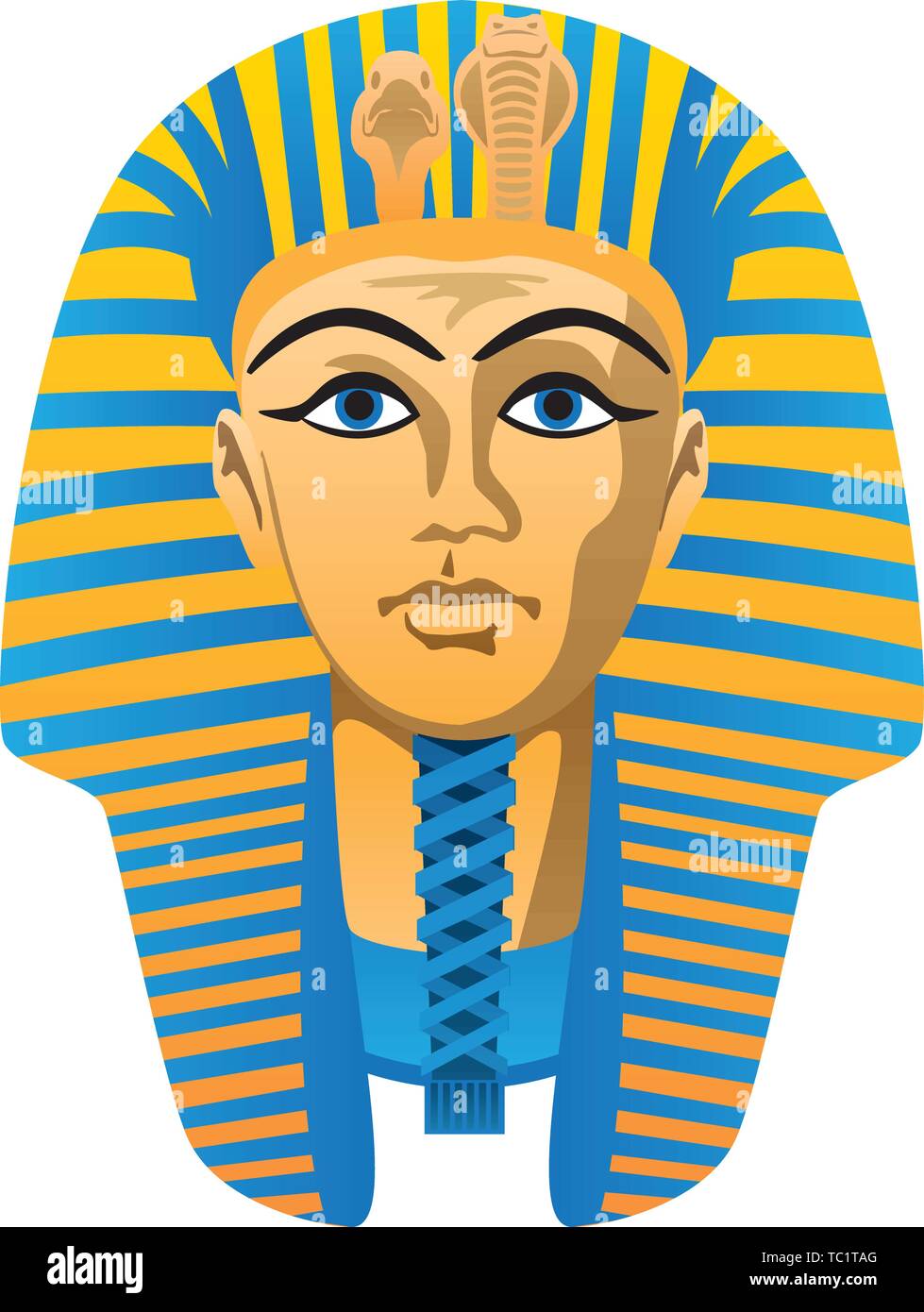 Ägyptische goldenen Pharao Beerdigung Maske, kräftigen Farben, isolierte Vector Illustration Stock Vektor