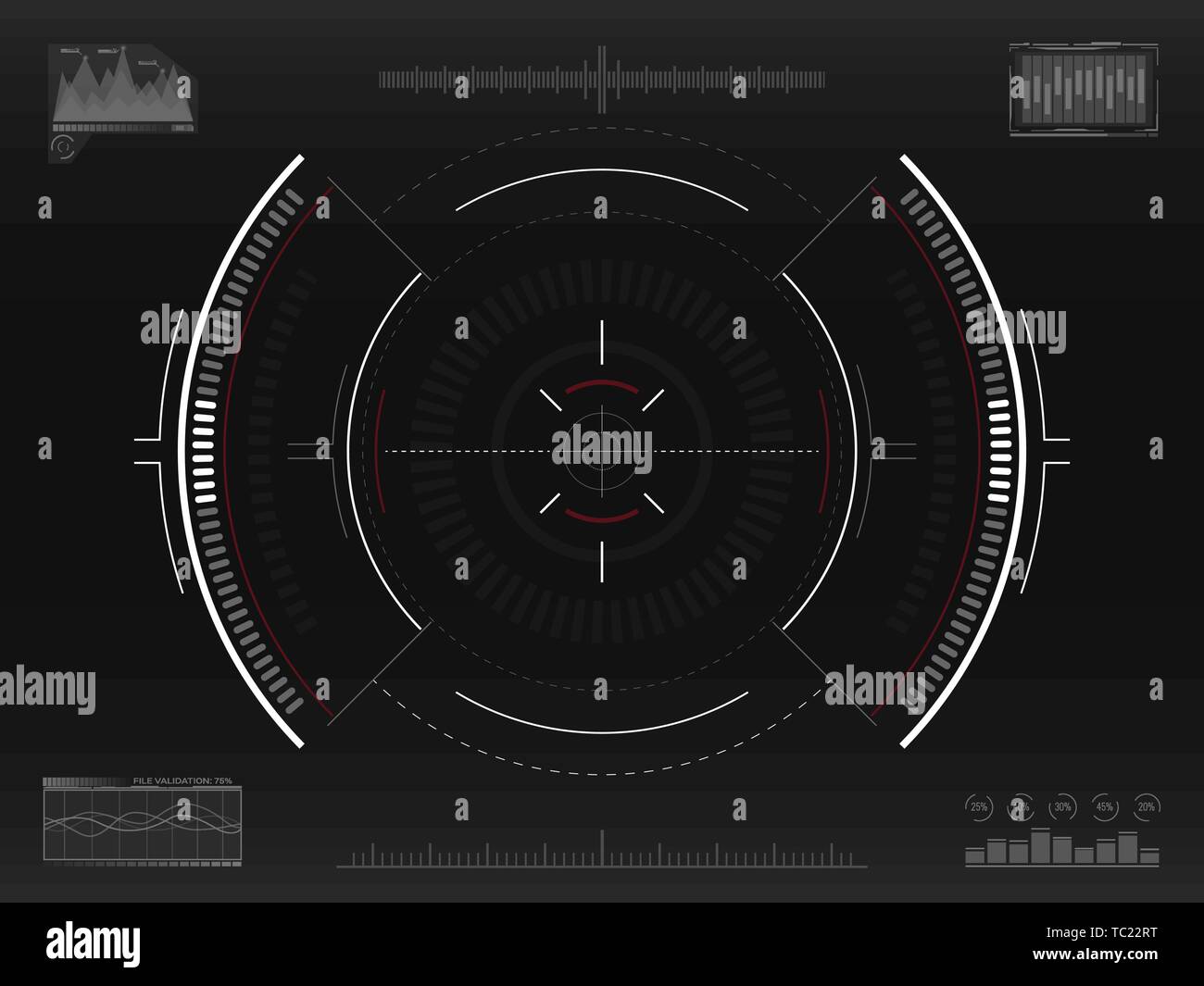 Ziel system. Futuristische Ziel Konzept. Moderne Fadenkreuz. Sci-fi HUD-Schnittstelle. UI mit infografik Elemente. Raumschiff-Konzept. Vektor Stock Vektor