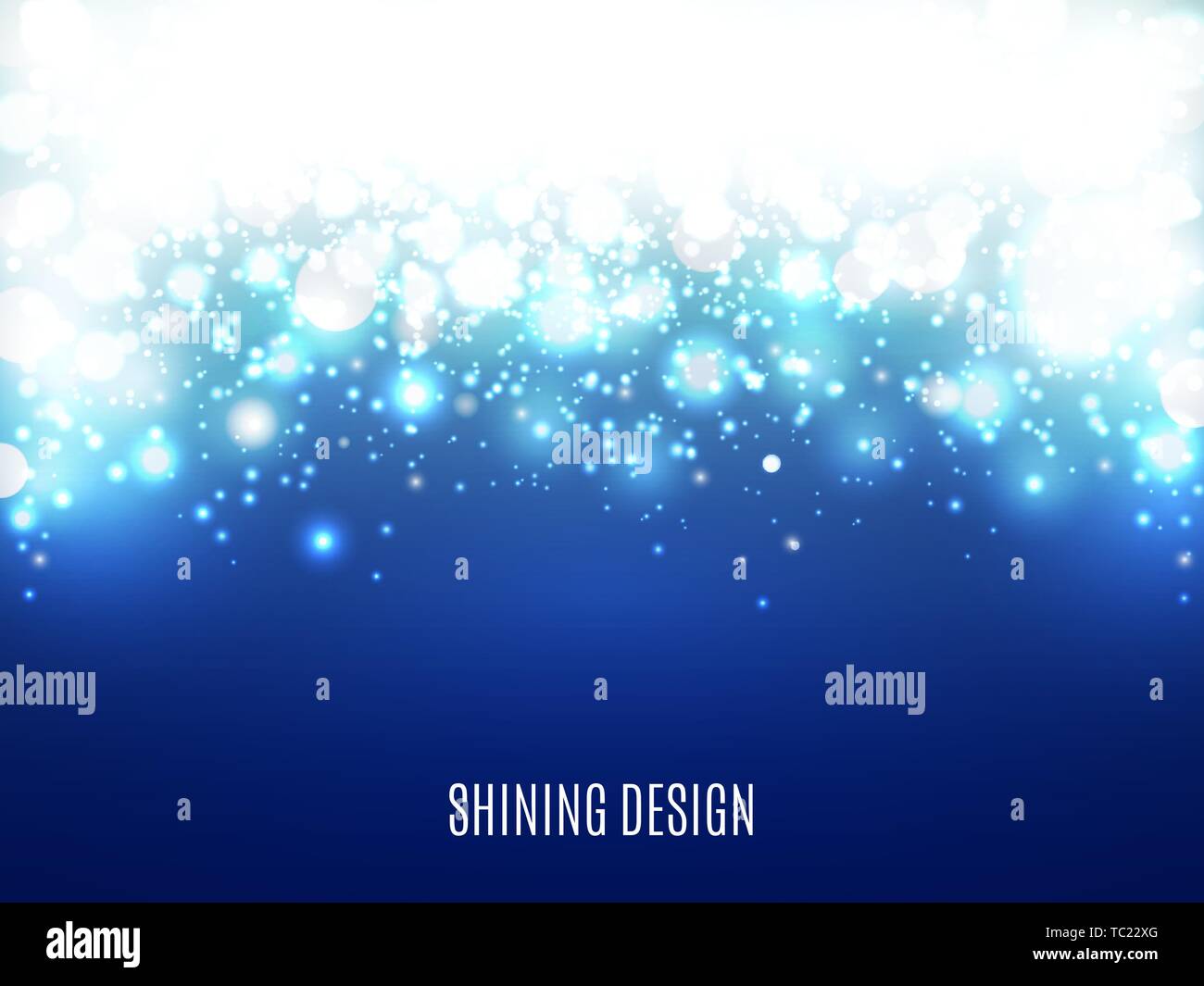 Weihnachtsbeleuchtung auf blauem Hintergrund. Schnee und Partikel mit Bokeh. Magic abstrakten Hintergrund. Leuchtendes Design für Poster, Banner. Vector Illustration Stock Vektor