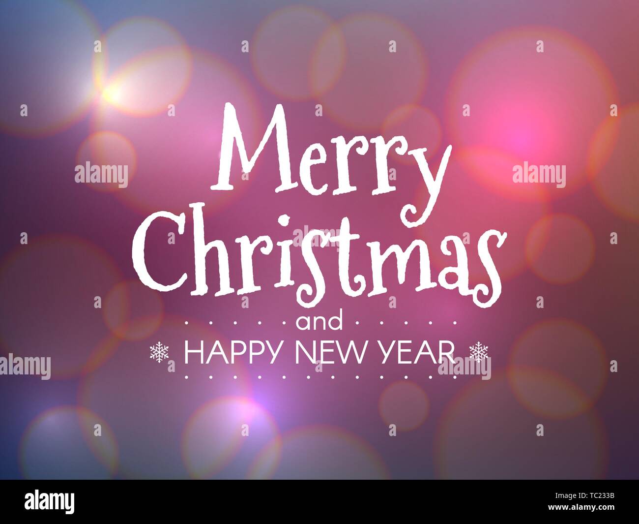 Frohe Weihnachten Konzept. Frohes Neues Jahr Inschrift mit Color bokeh Hintergrund. Helle Xmas Titel mit defokussierten Hintergrund. Grußkartenvorlage Stock Vektor