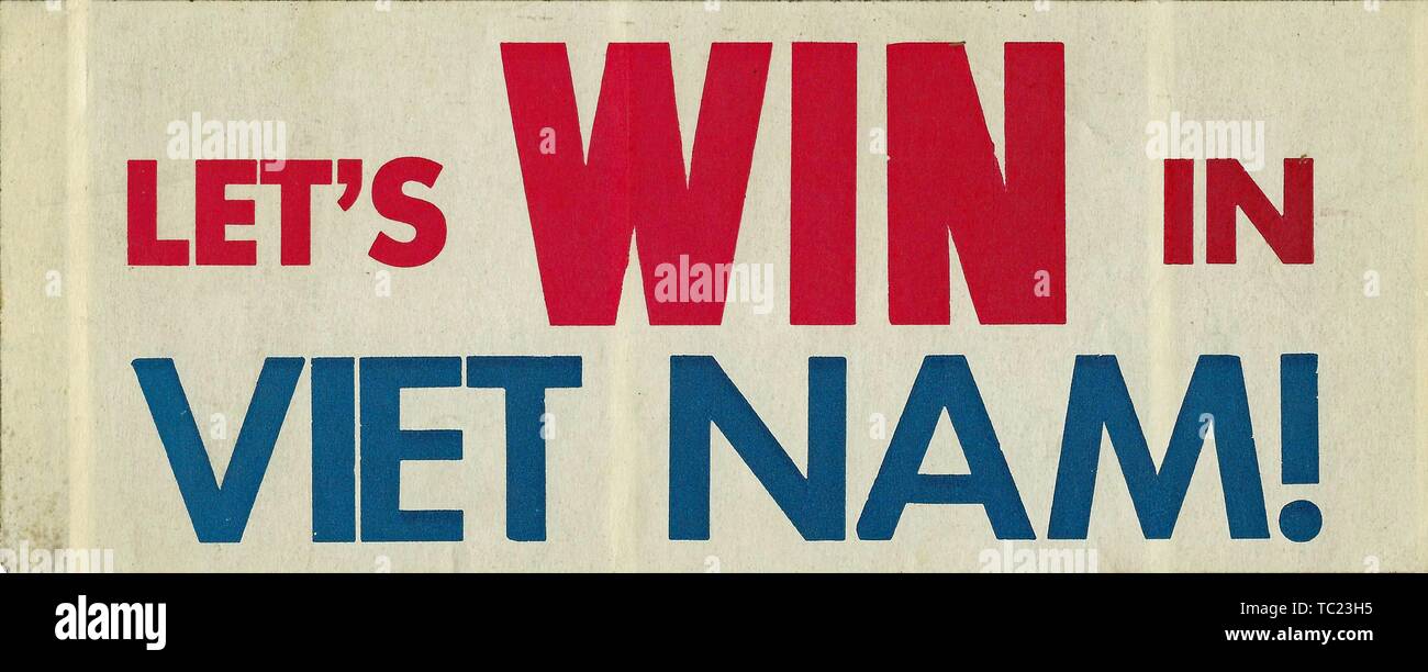 Rot, Weiß und Blau pro-Vietnam Krieg Aufkleber mit dem Text "Let's Win in Vietnam!", 1965. () Stockfoto