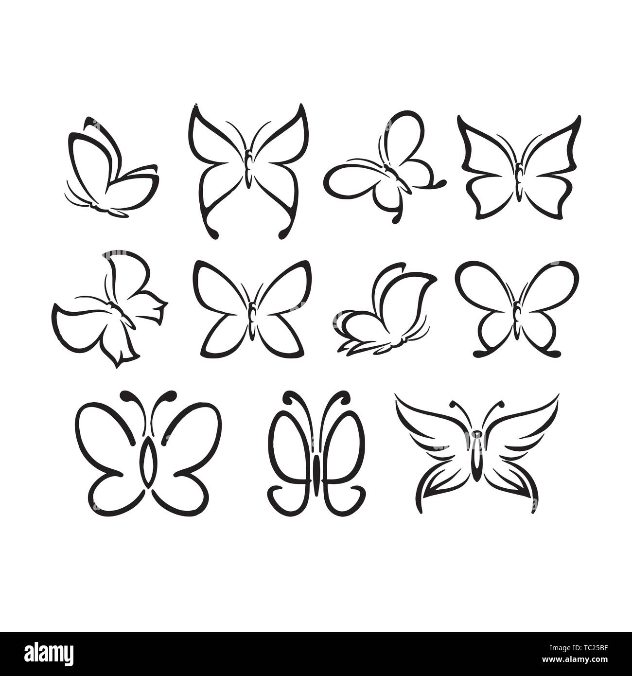 Insekt Schmetterling Umrisse Vektor. Natur Malbuch insekt Schmetterling  Umrisse Vektor. Natur Malbuch, Schmetterling silhouette Symbole gesetzt.  Vektor Krank Stock-Vektorgrafik - Alamy