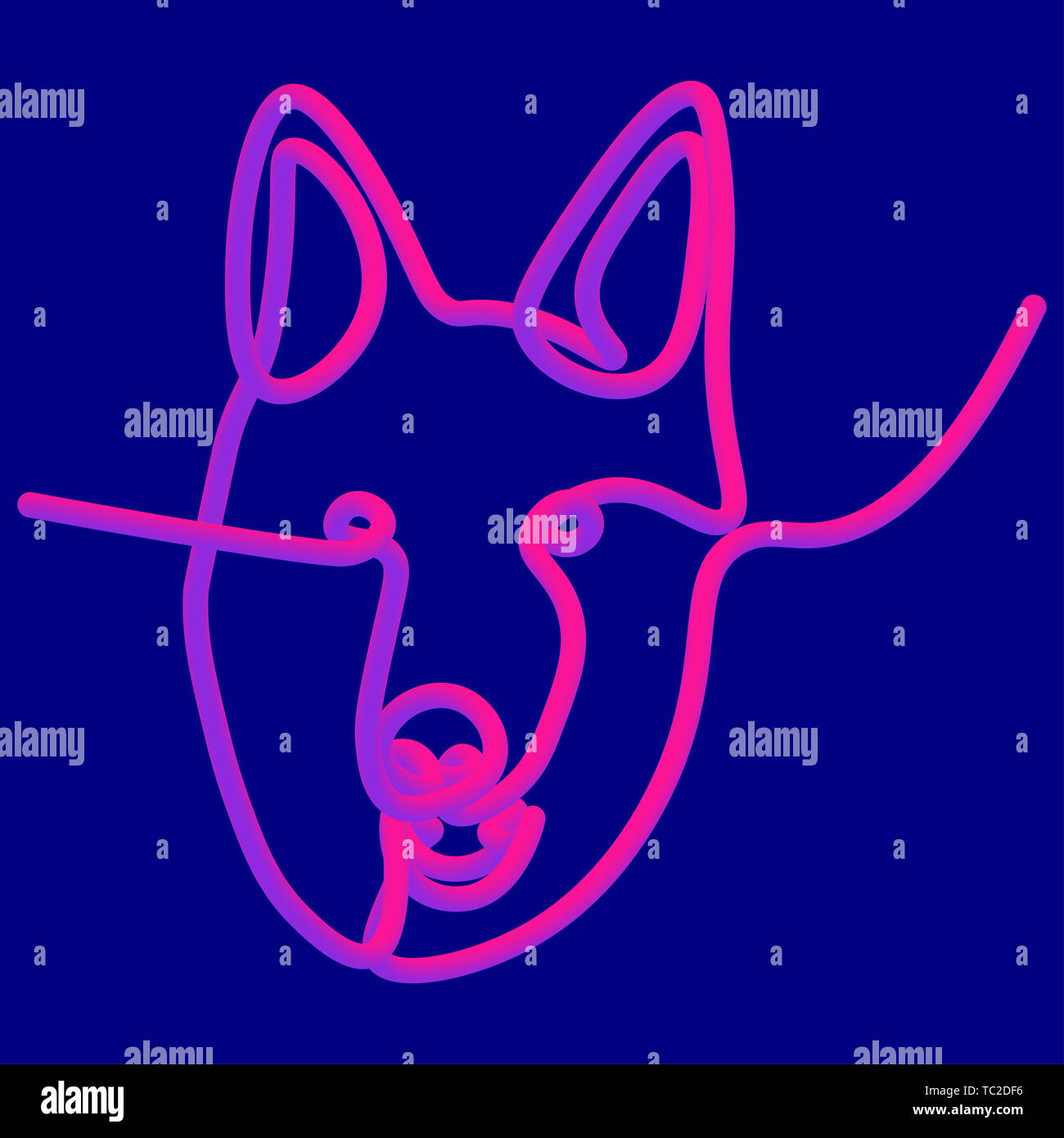 Der Leiter der Deutschen Schäferhund in einer Zeile. Abbildung auf farbigen Hintergrund. Stockfoto