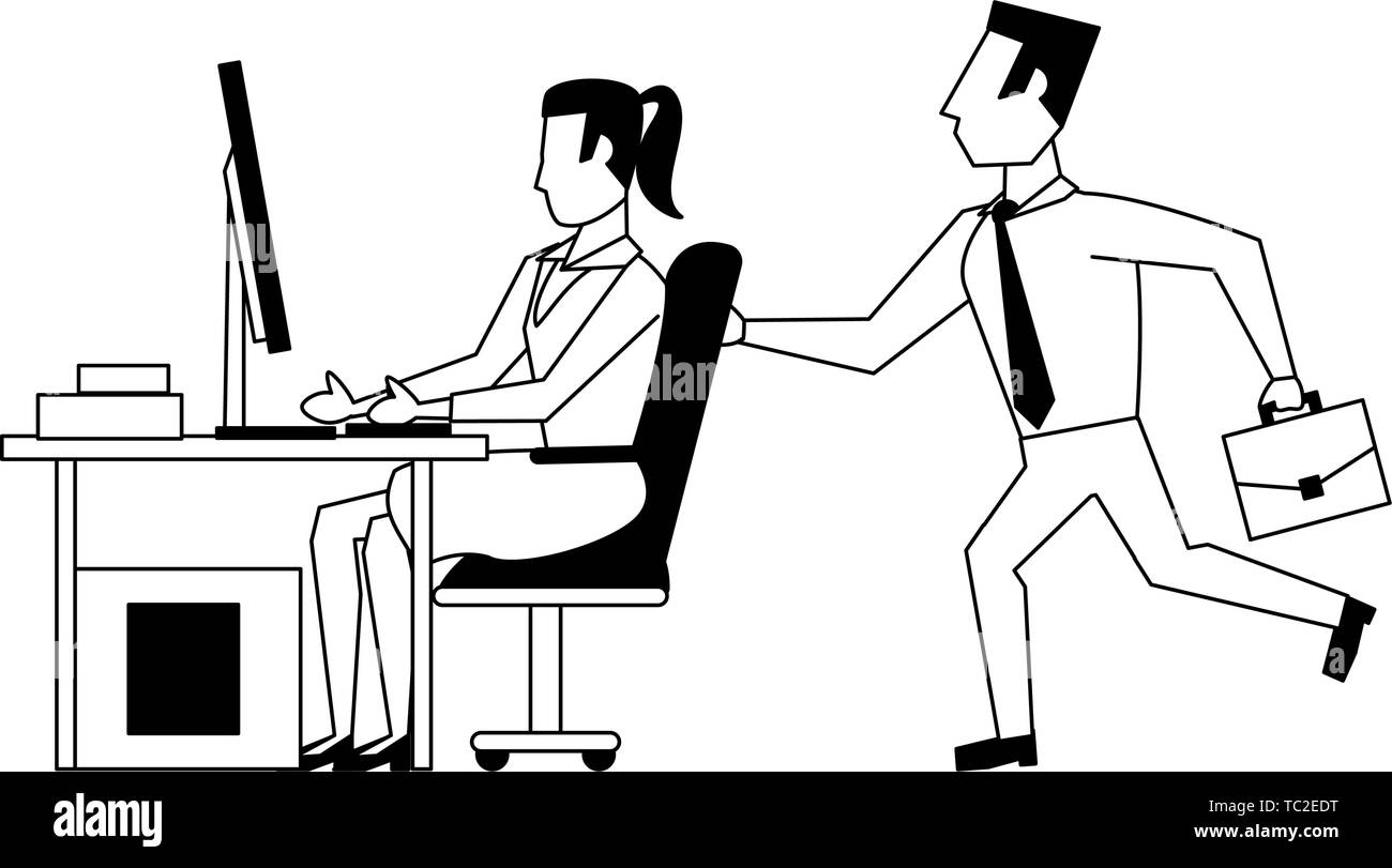 Geschäftsleute Avatare Comicfiguren in Schwarz und Weiß Stock Vektor