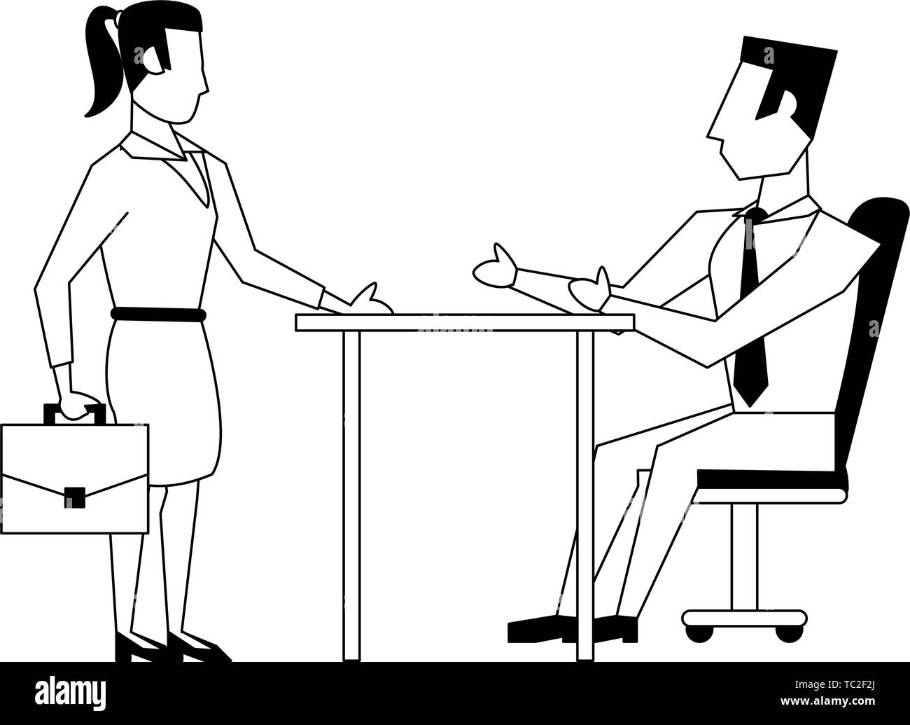 Geschäftsleute Avatare Comicfiguren in Schwarz und Weiß Stock Vektor